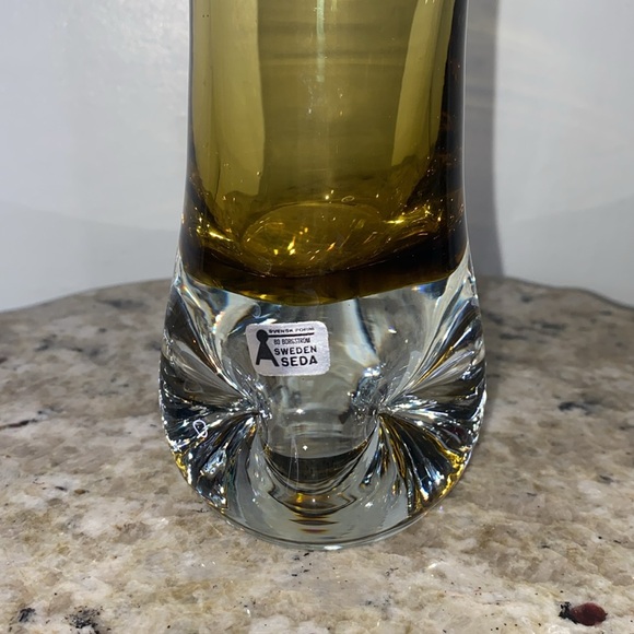 Mid 20th Century Bo Borgstrom Finnish Riihimaki Amber Glass Bud Vase 10” - Picture 3 of 15